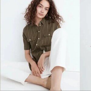 Madewell Olive Green Striped Button Down Shirt